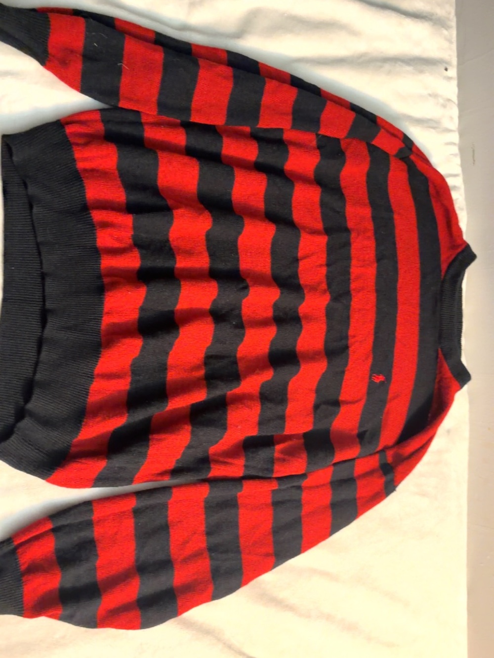 Ralph Lauren Red and Black Striped Crewneck Sweater